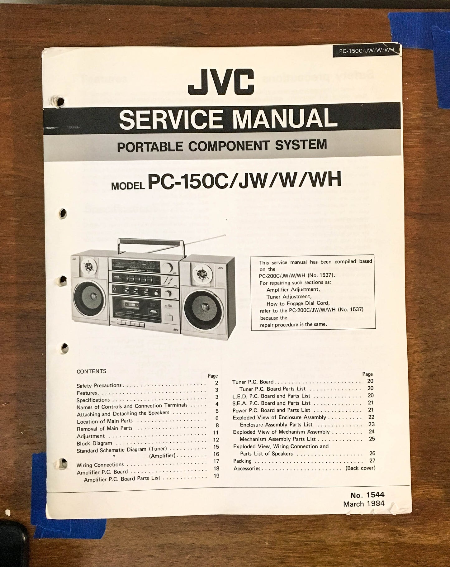 JVC PC-150C 150 C CD Portable System Service Manual *Original*