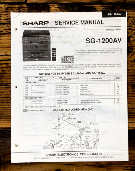 Sharp SG-1200AV Radio / Stereo System Service Manual *Original*