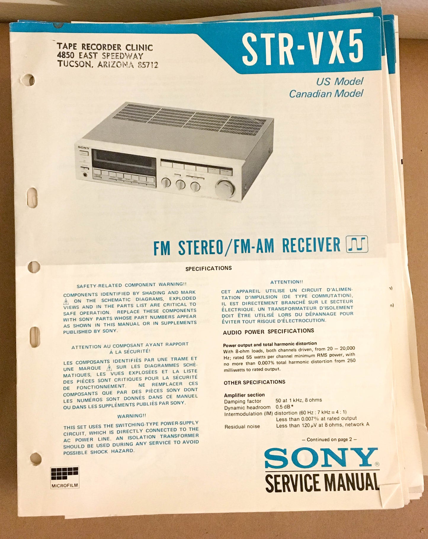 Sony STR-VX5 Receiver  Service Manual *Original*