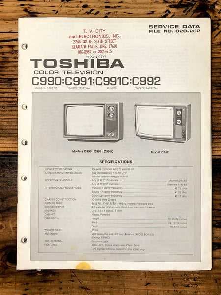 Toshiba C990 C991 C991C C992 TV / Television Service Manual *Original*