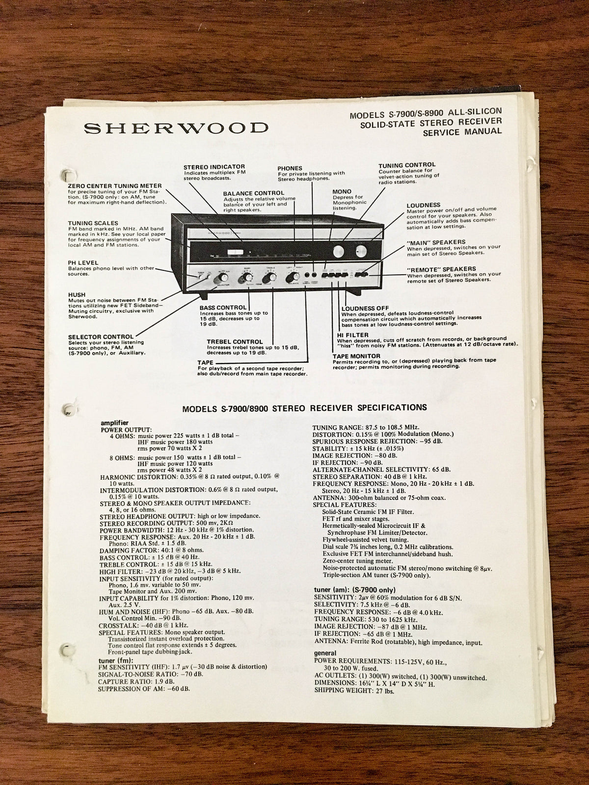 Sherwood S-7900 S-8900 Receiver Service Manual *Original*