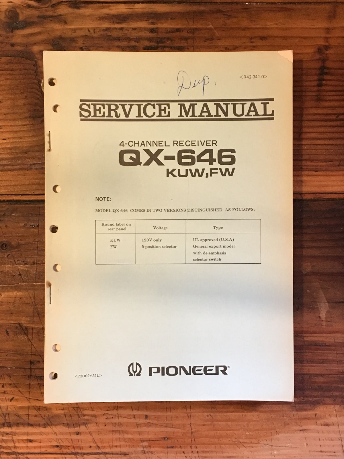 Pioneer QX-646 Receiver Service Manual *Original* #1