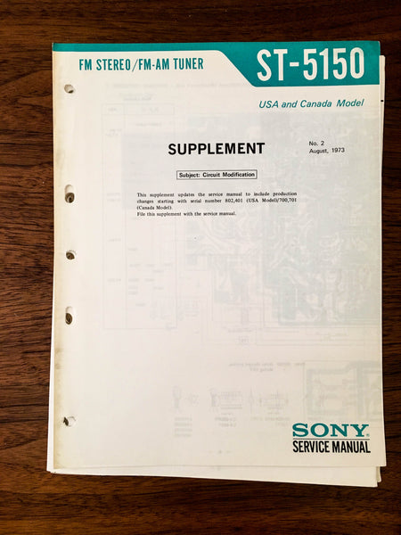 Sony ST-5150 TUNER Service Manual Supplement *Original*