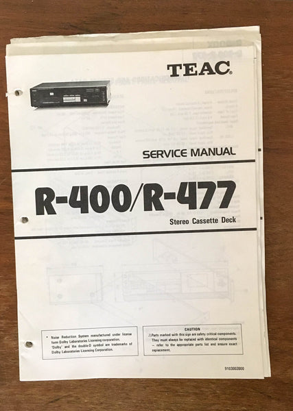 Teac R-400 R-477 Cassette Tape Deck  Service Manual *Original*