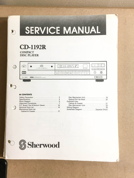 Sherwood CD-1192R CD Player  Service Manual *Original*