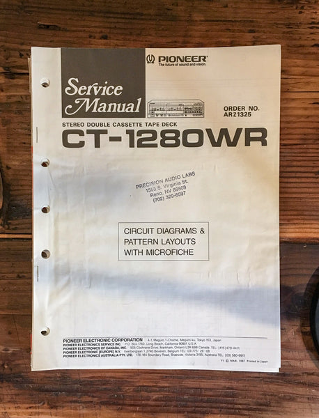 Pioneer CT-1280WR Cassette Service Manual *Original*