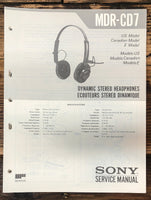 Sony MDR-CD7 Headphones  Service Manual *Original*