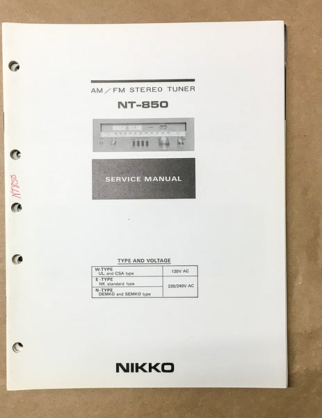 Nikko NT-850 Tuner Service Manual *Original*