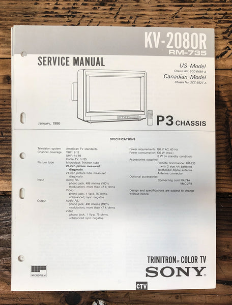 Sony KV-2080R TV  Service Manual *Original*