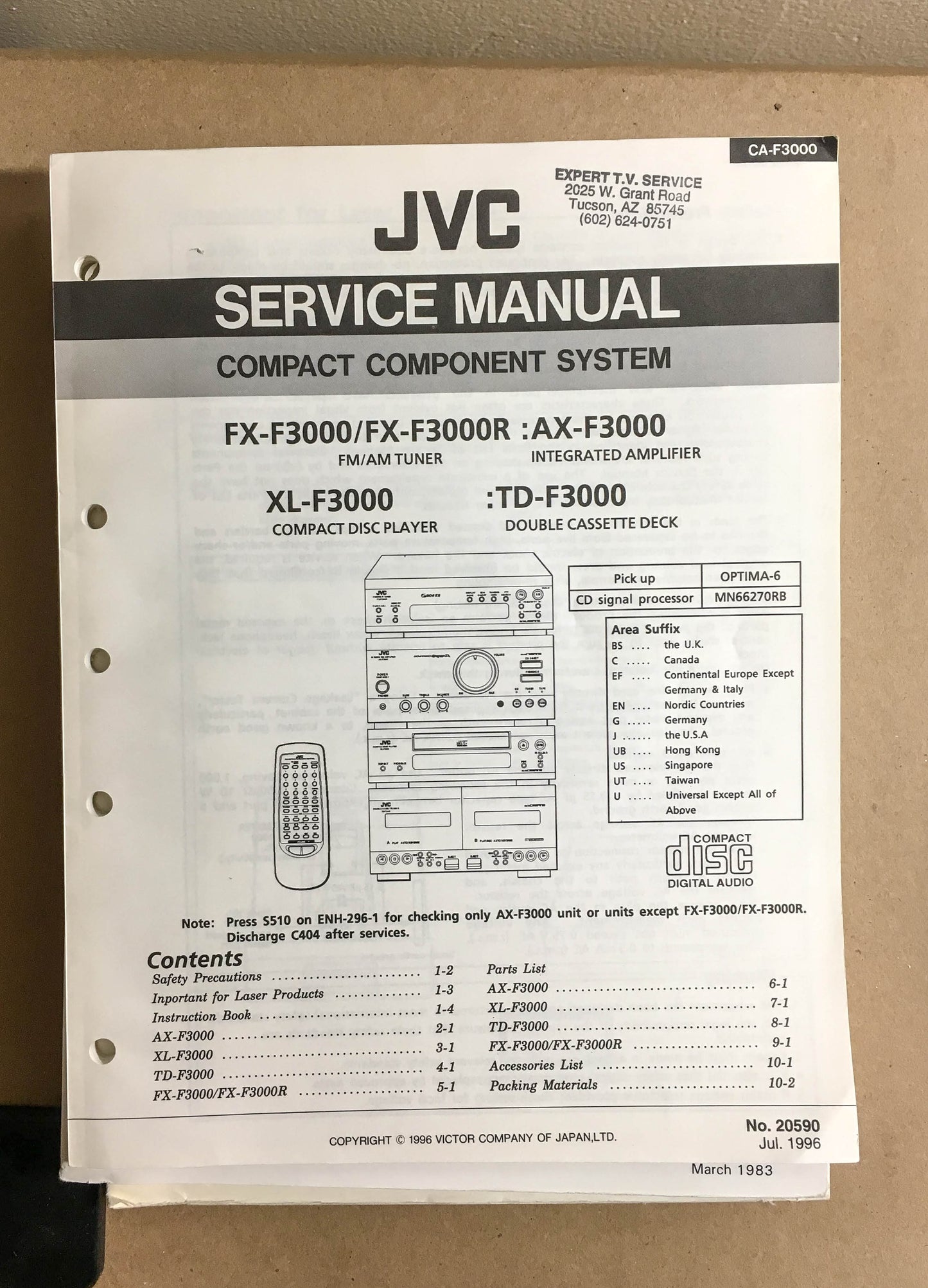 JVC  FX-F3000 AX-F3000  Stereo System  Service Manual *Original*