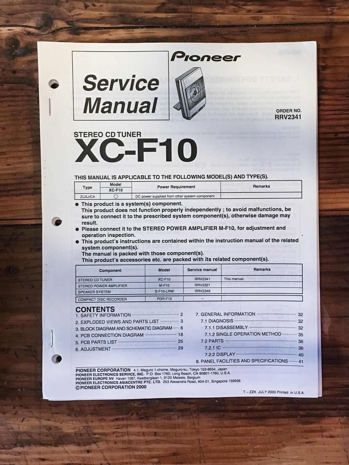 Pioneer XC-F10 Stereo Service Manual *Original*