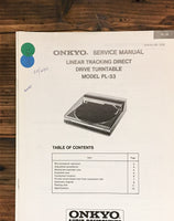 Onkyo PL-33 Record Player / Turntable  Service Manual *Original*
