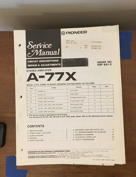 Pioneer A-77X Amplifier Service Manual *Original*