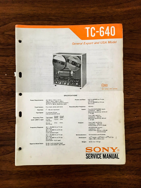 Sony TC-640 Reel to Reel Service Manual *Original*