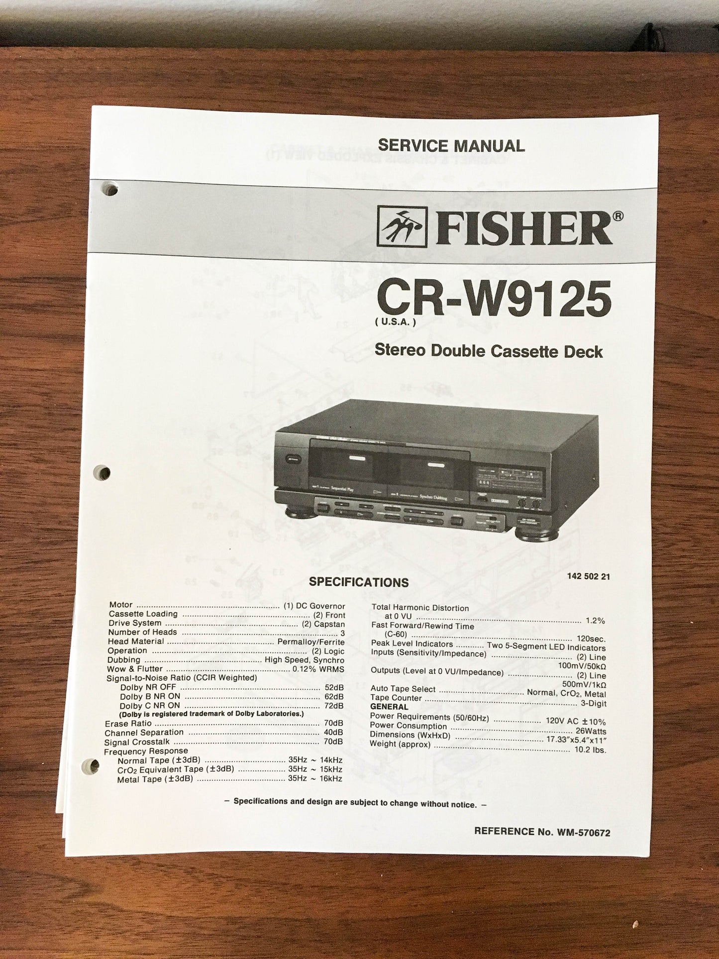 Fisher CR-W9125 Cassette Service Manual *Original* #2
