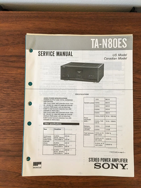 Sony TA-N80ES Amplifier Service Manual *Original*