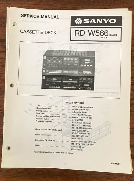 Sanyo RD W566 Cassette Deck Service Manual *Original*