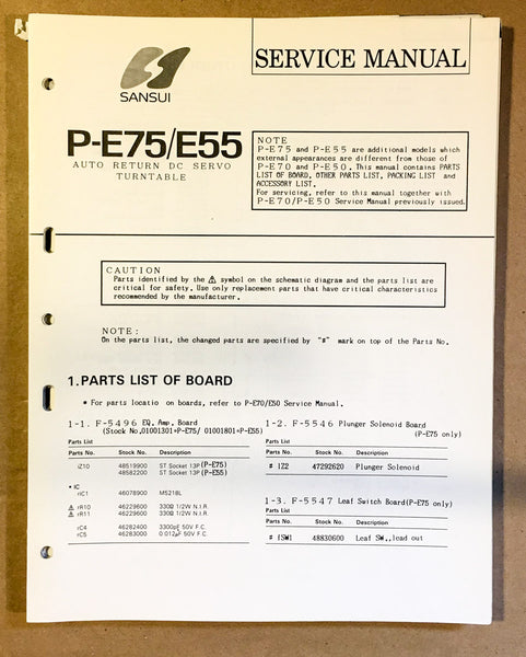 Sansui P-E75 P-E55 Record Player / Turntable Service Manual *Original*