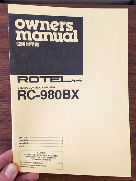 Rotel RC-980BX Amplifier Owners Manual *Original*