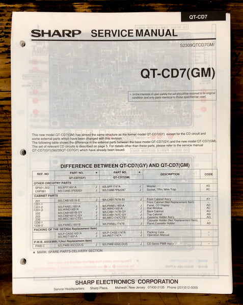 Sharp QT-CD7 Radio Service Manual SUPP *Original*