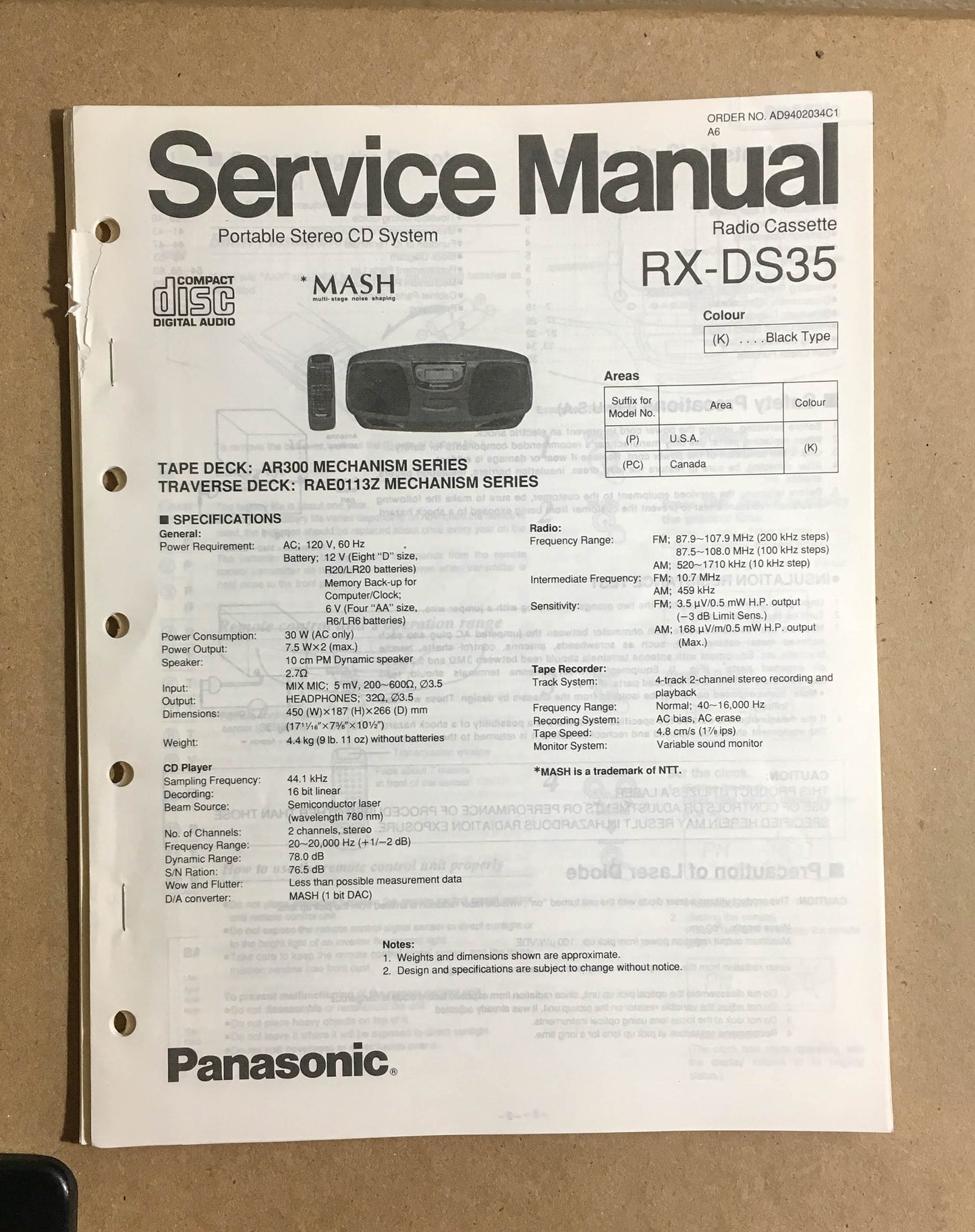 Kenwood RX-DS35 Portable Radio Stereo  Service Manual *Original*