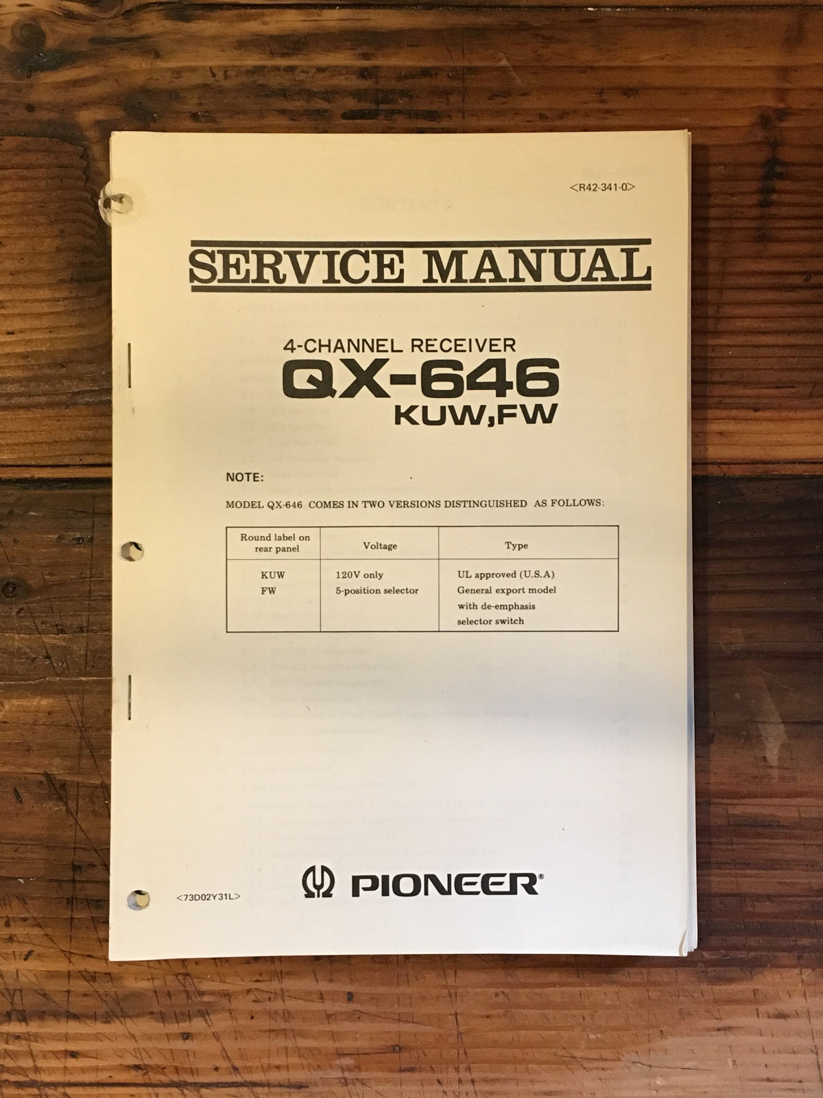Pioneer QX-646 Receiver Service Manual *Original* #2