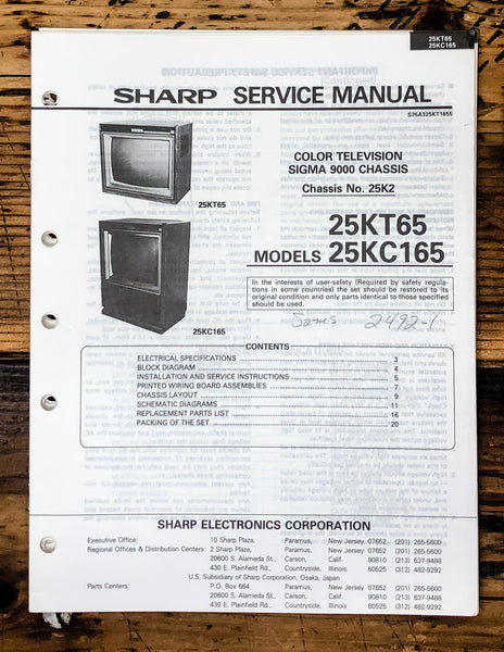 Sharp 25KT65 25KC165 TV / Television Service Manual *Original*