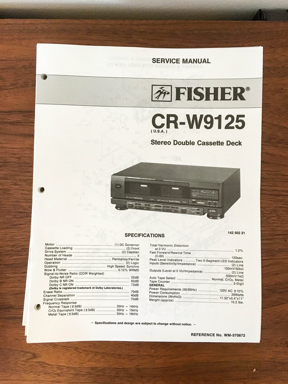 Fisher CR-W9125 Cassette Service Manual *Original*