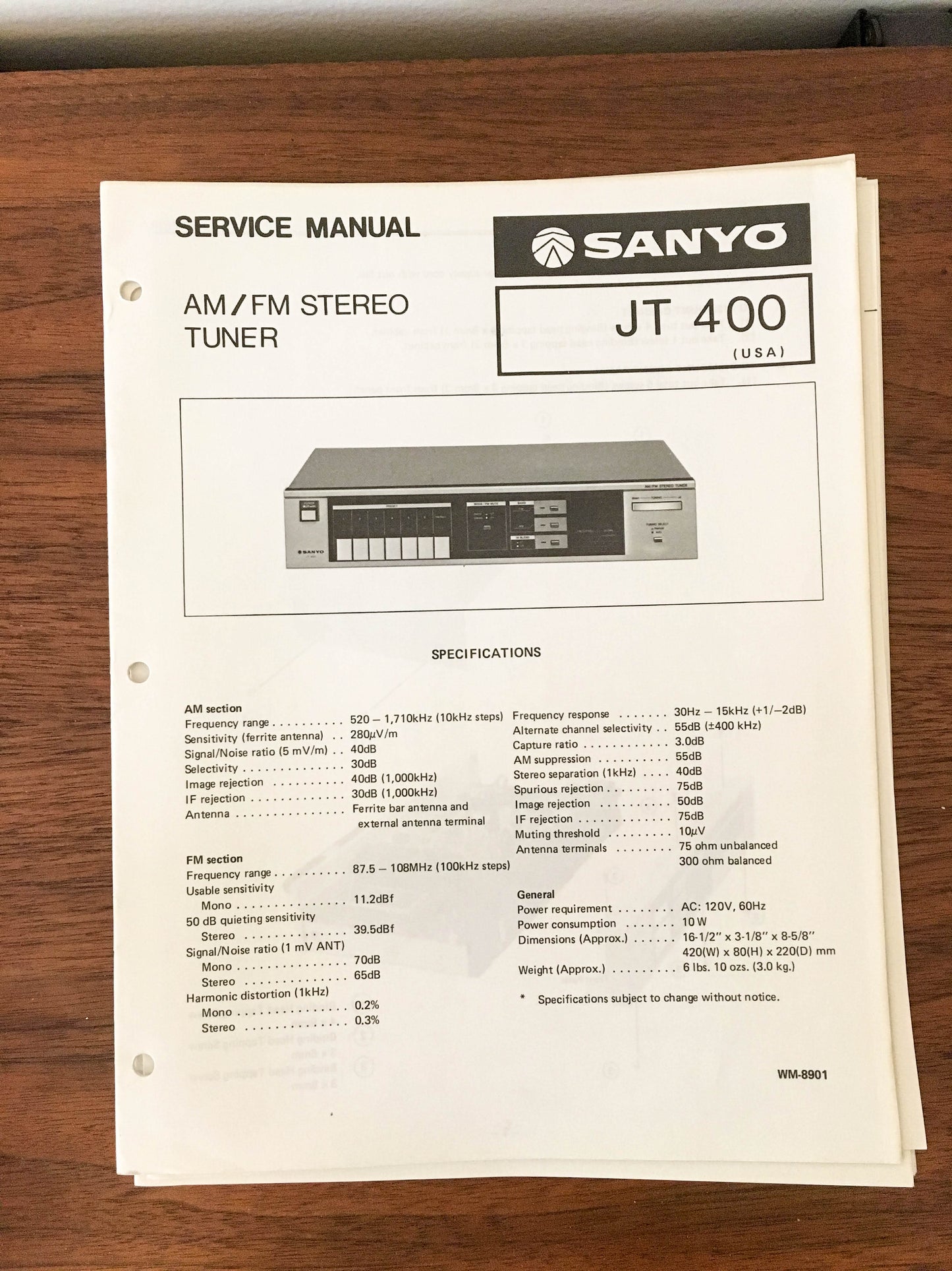 Sanyo JT 400 Tuner Service Manual *Original*