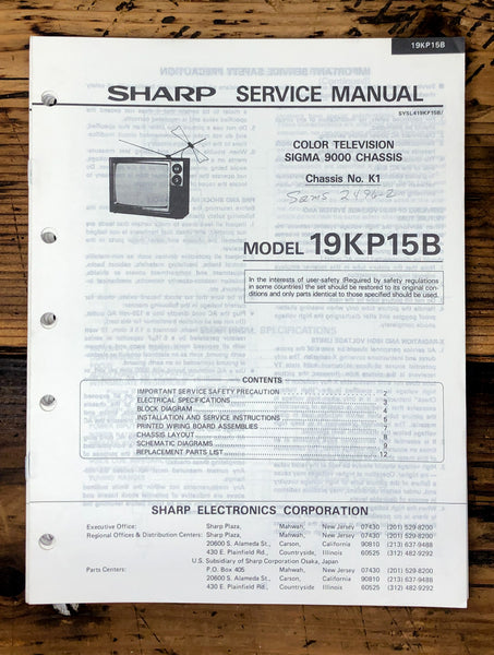 Sharp 19KP15B TV / Television Service Manual *Original*