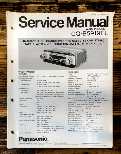 Panasonic CR-B5919EU Car Stereo  Service Manual *Original*