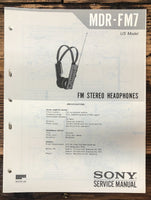 Sony MDR-FM7 Headphones  Service Manual *Original*