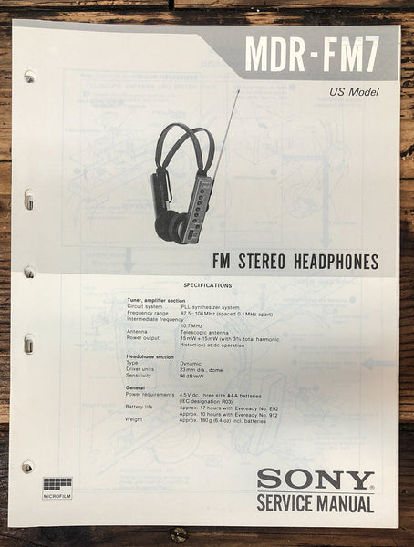 Sony MDR-FM7 Headphones  Service Manual *Original*