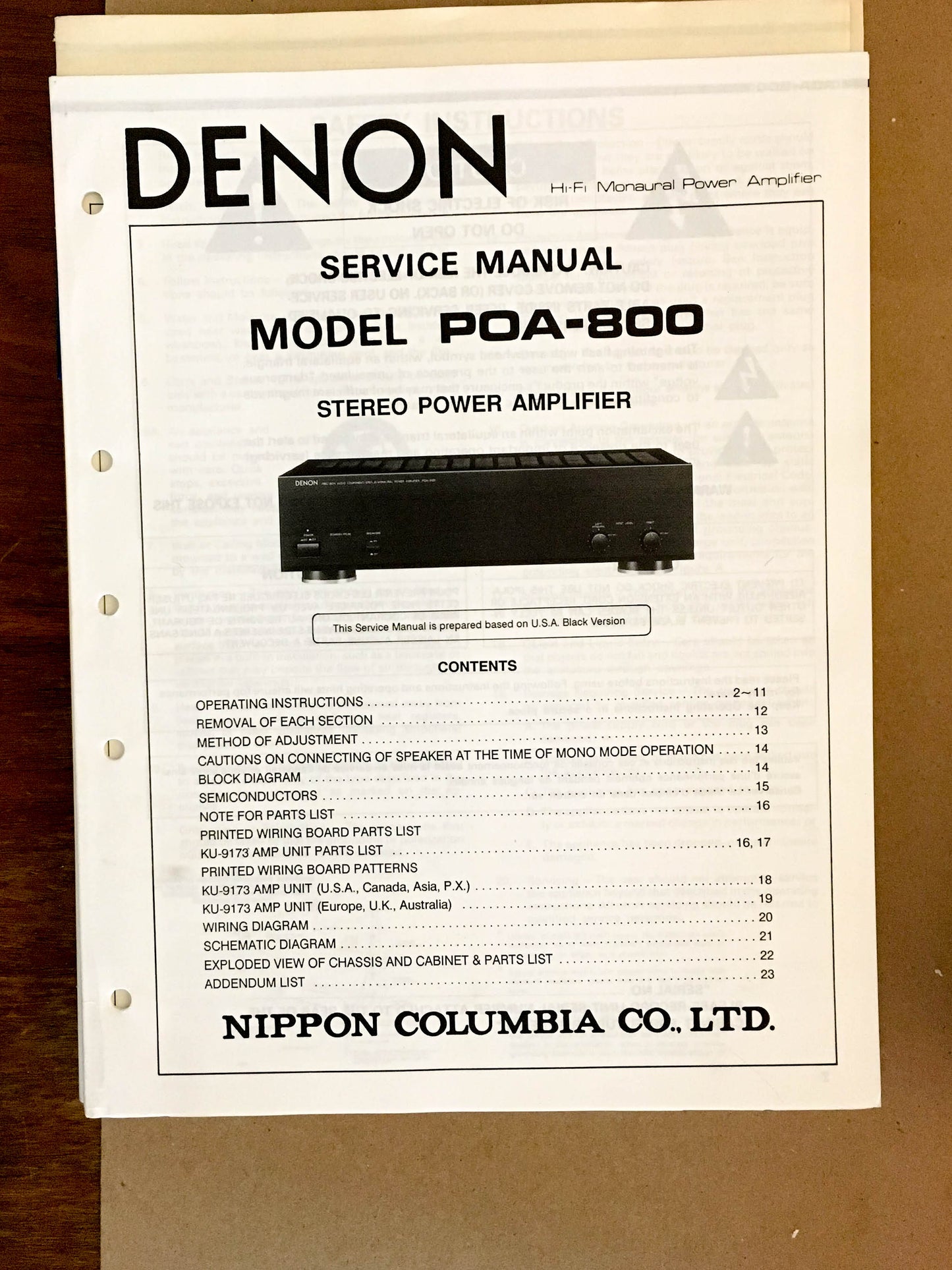 Denon POA-800 Amplifier  Service Manual *Original*