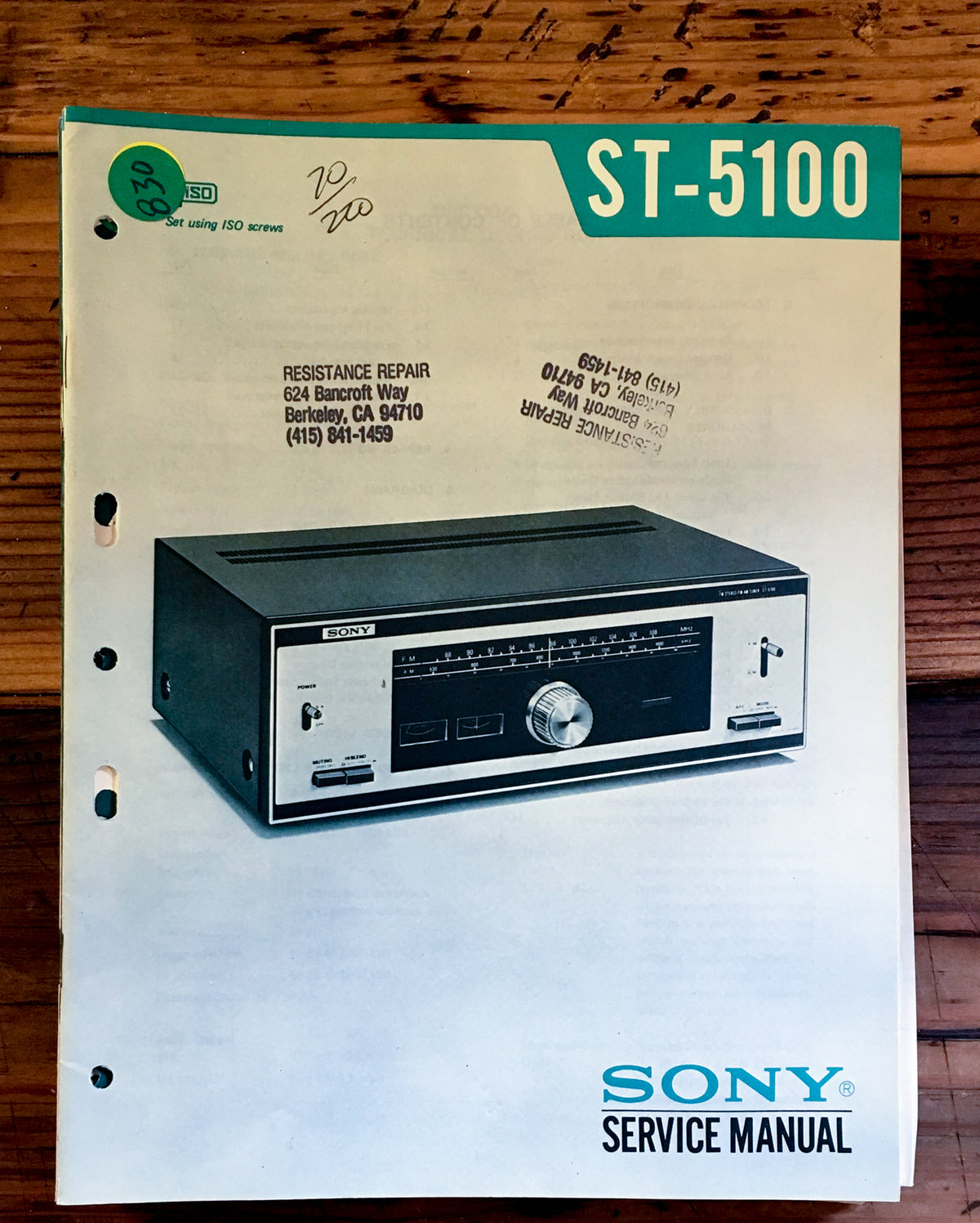 Sony ST-5100 Tuner Service Manual *Original*