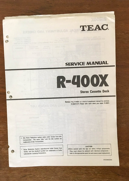 Teac R-400X Cassette Tape Deck  Service Manual *Original*