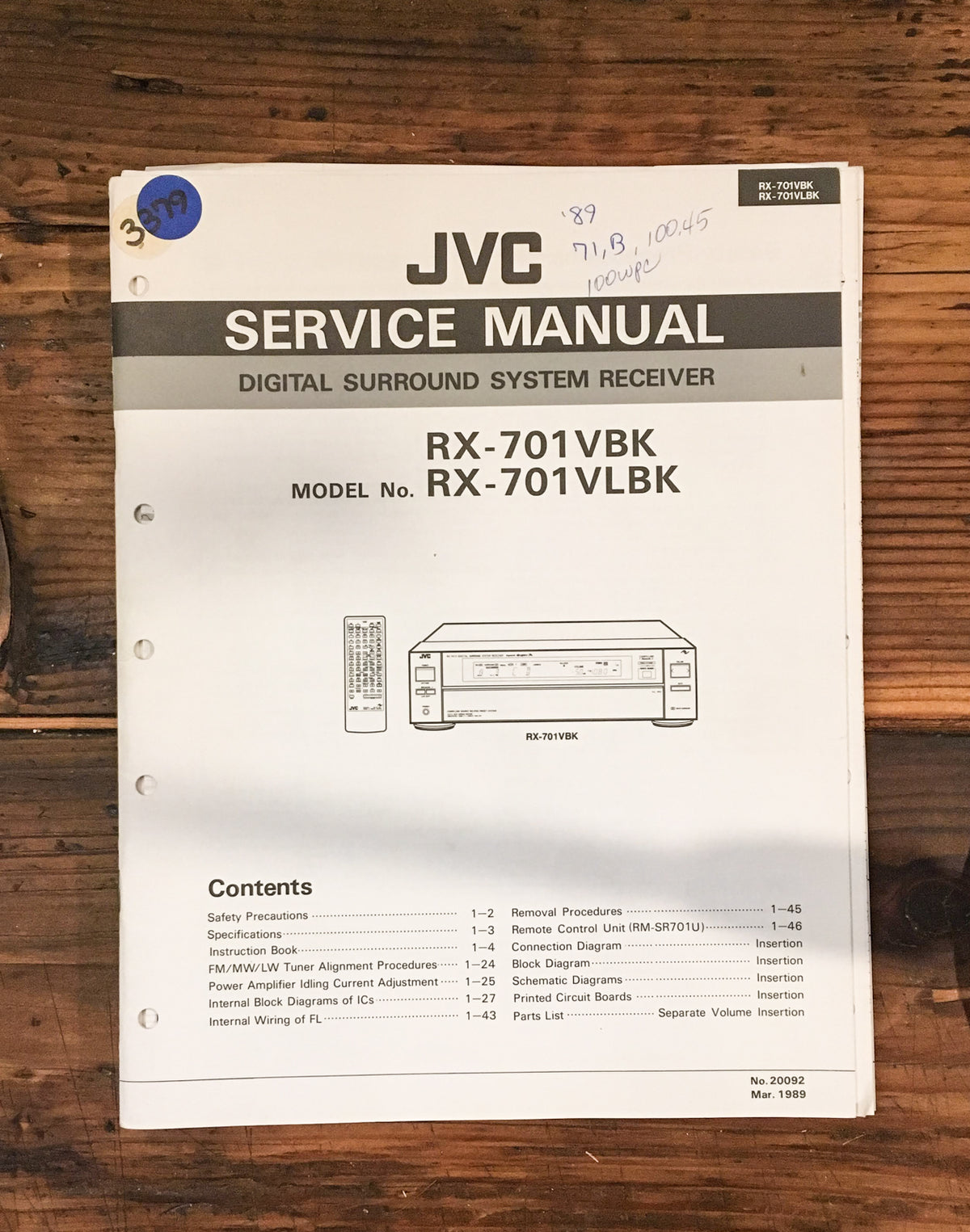 JVC RX-701 BK LBK Receiver Service Manual *Original*
