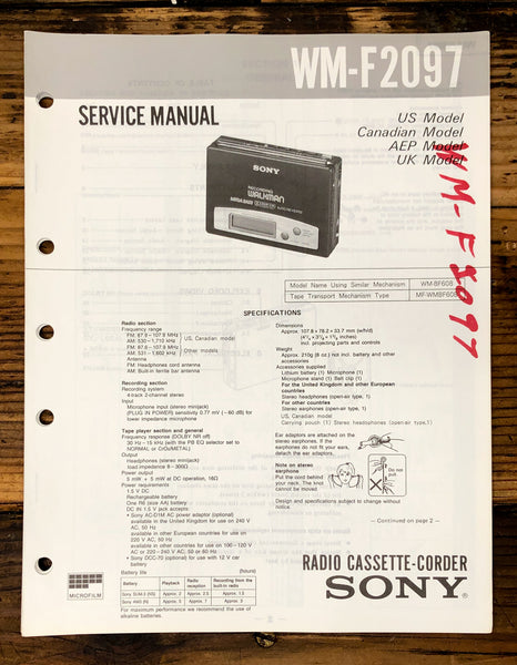 Sony WM-F2097 Radio Cassette  Service Manual *Original*