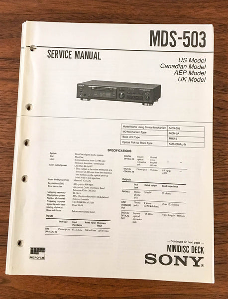 Sony MDS-503 Mini Disc Recorder Service Manual *Original*