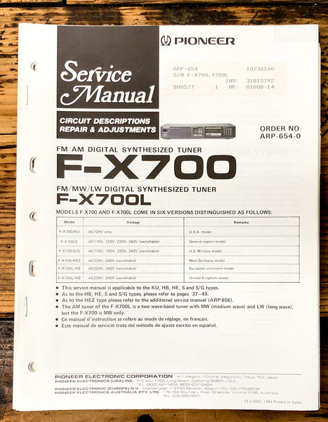 Pioneer F-X700 F-X700L Tuner Service Manual *Original*