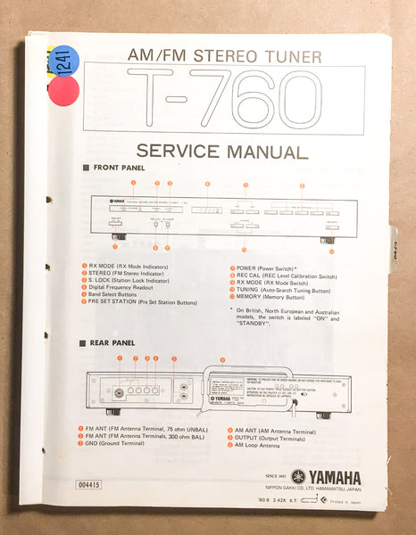 Yamaha T-760 Tuner  Service Manual *Original*