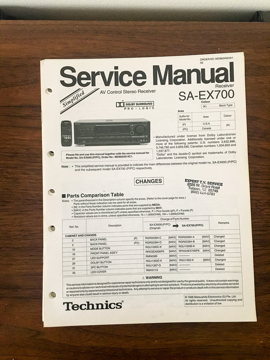 Technics SA-EX700 Receiver Service Manual *Original*