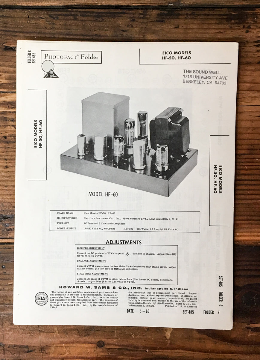 Eico HF-50 HF-60 Amplifier Sams Photofact Service Manual *Original*