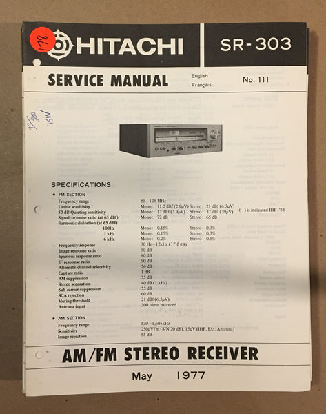 Hitachi SR-303 Receiver  Service Manual *Original*