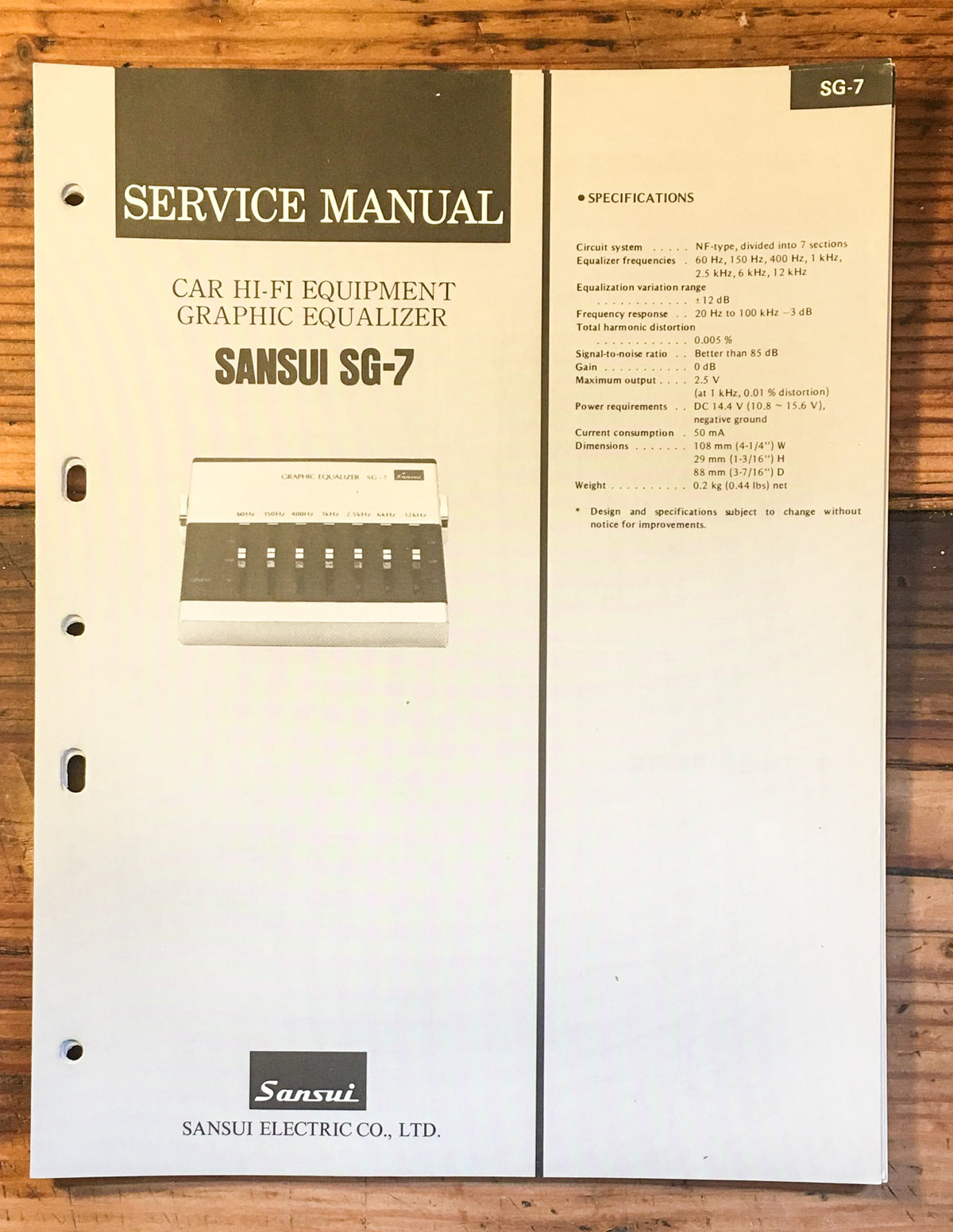 Sansui SG-7 Equalizer Service Manual *Original*