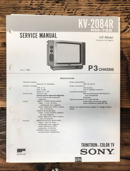 Sony KV-2084R TV  Service Manual *Original*