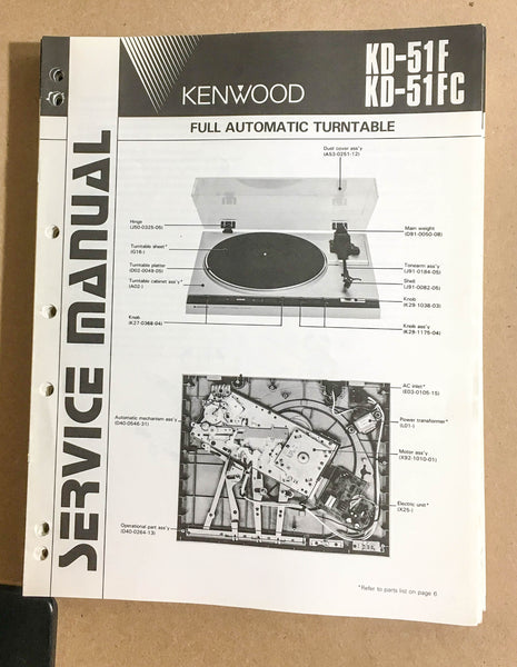 Kenwood KD-51F 51FC Turntable / Record Player  Service Manual *Original*