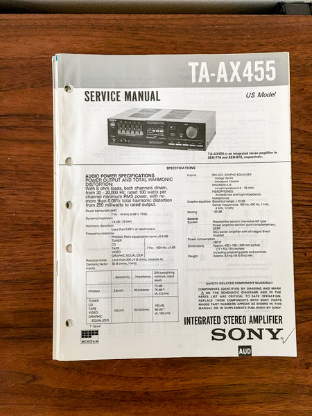 Sony TA-AX455 Amplifier Service Manual *Original*