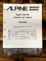 Alpine Model 7128 Car Radio / Cassette Revised Service Manual *Original* #1