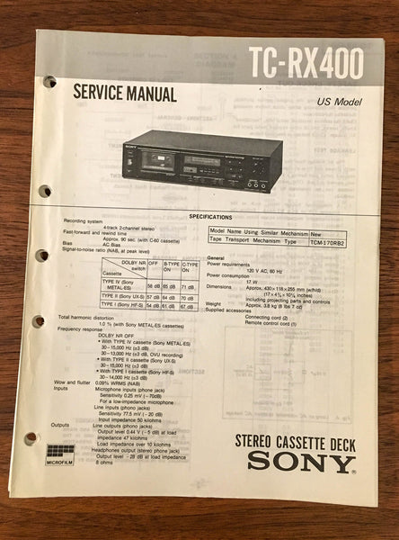 Sony TC-RX400 Cassette Service Manual *Original* #1